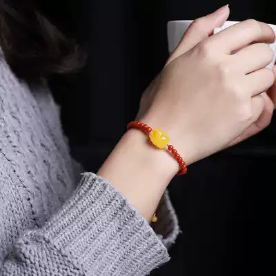 Russian beeswax handstring male and female natural round beads Amber hand single circle with shaped dense wax multi treasure accessories