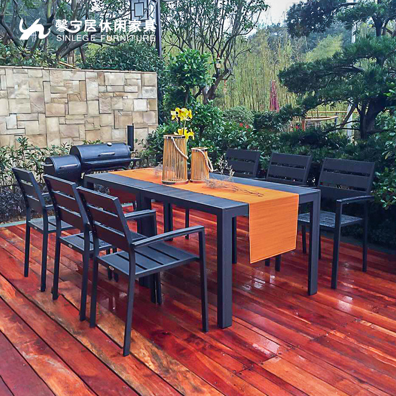 Xinningju outdoor furniture courtyard leisure simple plastic wood table and chair outdoor anticorrosive wood bar outdoor balcony table and chair