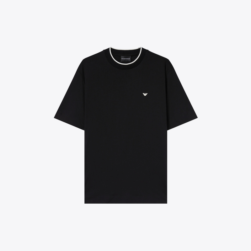 Emporio Armani Armani Men's Round Neck Eagle Logo Short-Sleeved Black T-Shirt 3D1T73 1Jpzz