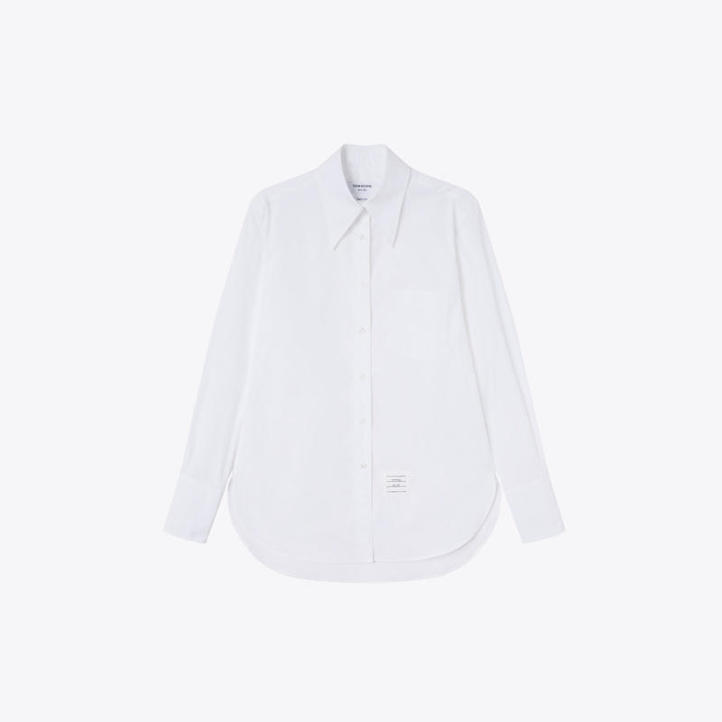 Thom Browne Women's Simple White Pointed Collar Logo Single-Breasted Shirt