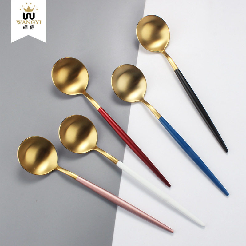 Stainless steel small spoon 304 long handle household iron spoon scoop dessert spice spoon stirring spoon small soup spoon small spoon