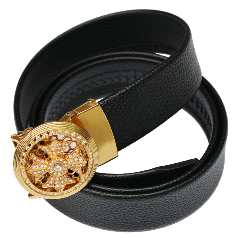 Belt Men's time to run Men's automatic buckle rotating wheel inlaid drilling mesh red belt resistant to scraping imitation leather sandwich air belt