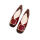 ເວັບໄຊທ໌ທາງການ Spider King 2024 Summer Flat Square Toe Shoes Women's Shallow Mouth Flat Heel Soft Sole Granny Shoes Versatile Burgundy