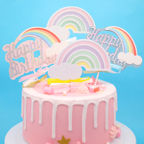  Pink Blue HB Rainbow Birthday Cake Plug-in Creative Rainbow glitter Rainbow baking dessert party decoration