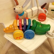 Thai PlanToys Baby dragging Toddler Fun Wooden Toy Rainbow Crocodile