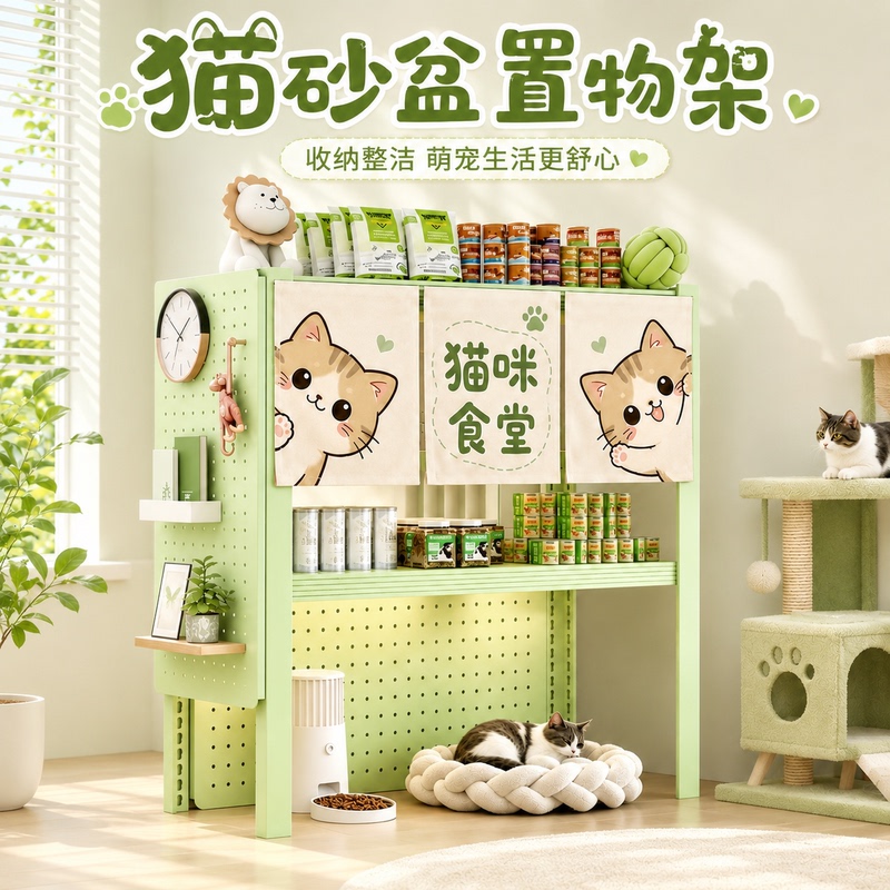 Storage Rack Above the Cat Litter Box, Cat Food Pantry, Pet Supplies, Multi-Layer Hollow Storage Rack, Iron Storage Shelf Storage Rack Above the Cat Litter Box, Cat Food Pantry, Pet Supplies, Multi-Layer Hollow Storage Rack, Iron Storage Shelf