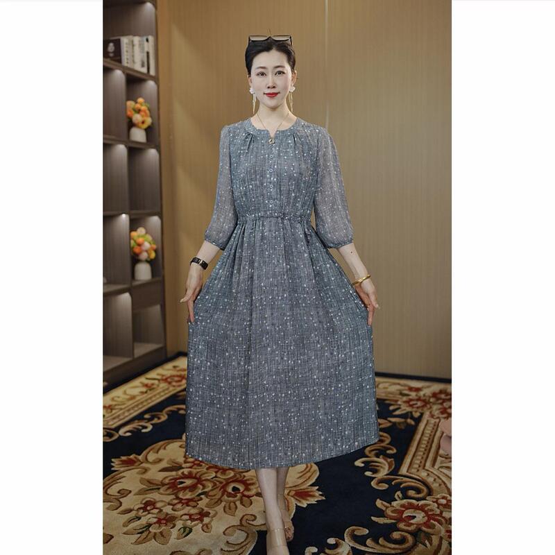 2026 Spring/Summer New Fashionable and Versatile Slimming and Age-Reducing Loose Mid-Length Dress for Women, Elegant Mother's Wear