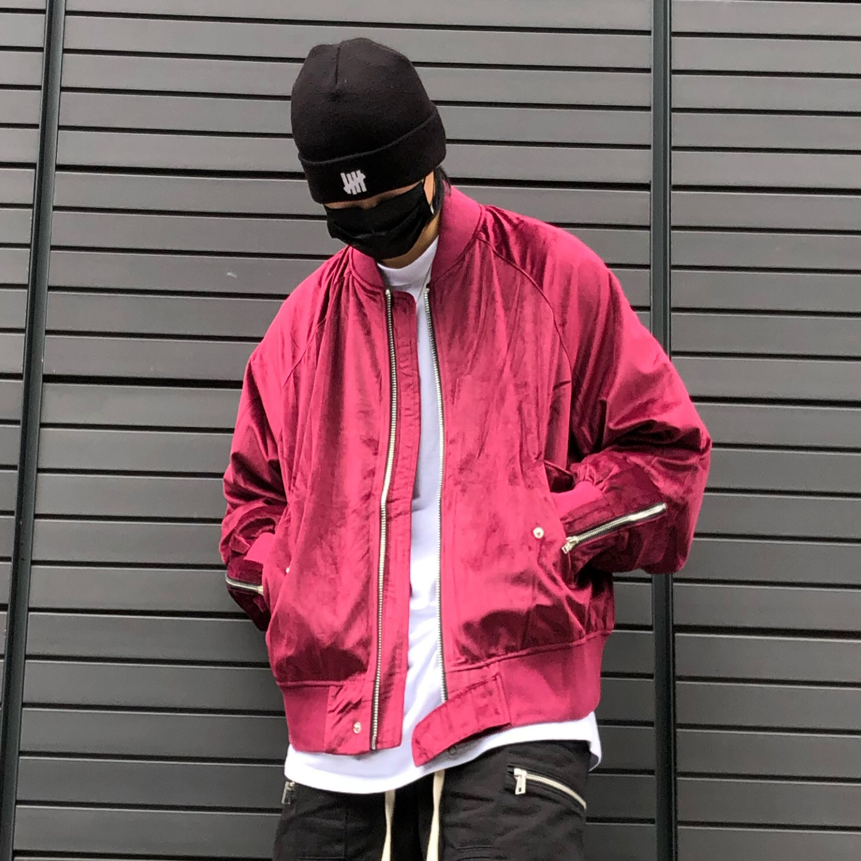 Exclusive PVCINC* Bomber Jacket burgundy velvet flight jacket MA1 YKK zipper