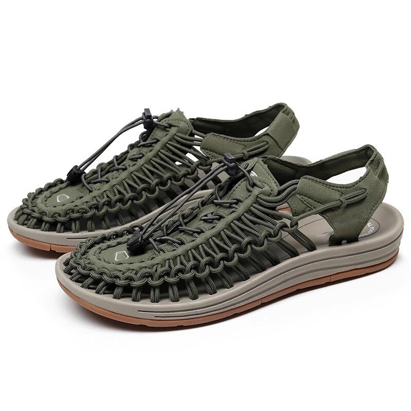 Summer New Sandals Trendy Woven Roman Outdoor Casual River Shoes Large Size Non-Slip Men's and Women's Hollow Beach Shoes