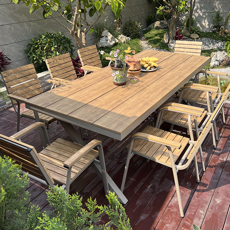 Outdoor plastic wood table and chairs patio waterproof sunscreen open-air balcony Leisure plastic wood table and chairs garden terrace outdoor table and chairs-Taobao