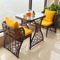 Balcony small table and chair rattan chair three-piece set woven Vine tea table outdoor courtyard leisure open air creative balcony small coffee table