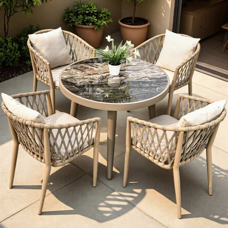Outdoor Tables and Chairs, Aluminum Alloy Slate Table, Nordic Style Homestay Courtyard Garden Terrace Rope Chair, Outdoor Leisure Tables and Chairs