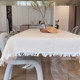 ສາມຄົນ retro ຝ້າຍຍາວຕາຕະລາງ tassel French tablecloth ຕາຕະລາງກາເຟຜ້າສີແຂງ picnic ຜ້າ sand release universal cover fabric