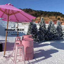 Ski Area Custom Pink Upscale Middle Column Umbrella Pink Big Decorative Oil Barrel Pink High Footstool Pink DP Attractions