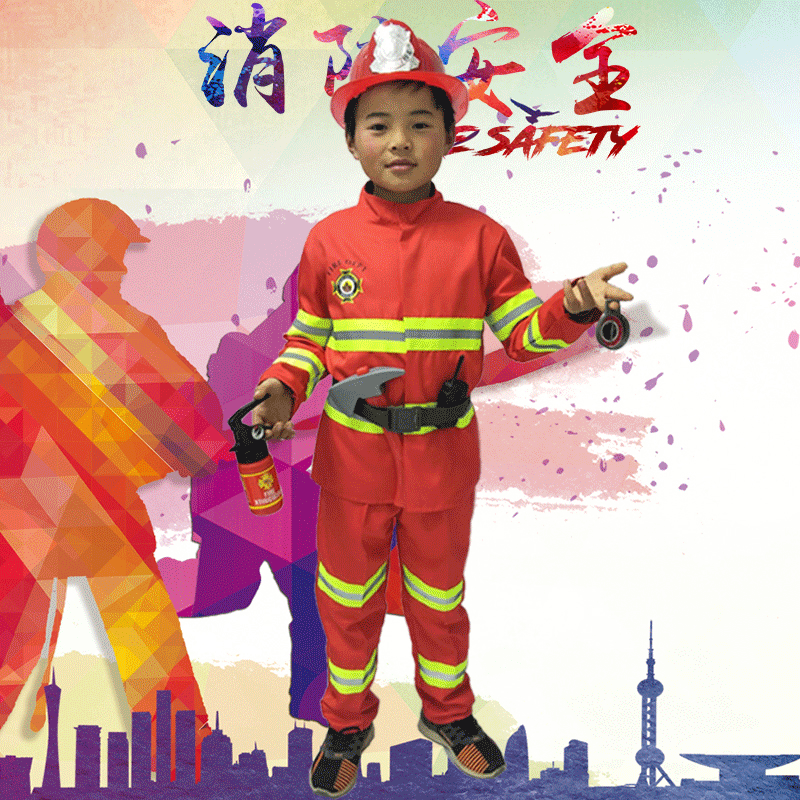 Quần áo trẻ em chữa cháy mẫu giáo nhỏ lính cứu hỏa kinh nghiệm nghề nghiệp dịch vụ nhập vai trang phục biểu diễn trang phục áo khoác trẻ em 10 tuổi