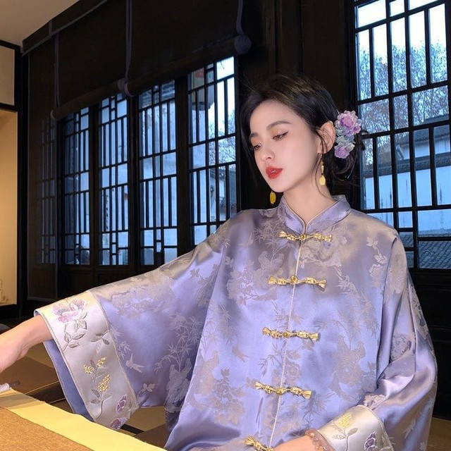 New Chinese-Style National Fashion Jacket for Women 2025 New Summer Purple Acetate High-End Elegant Socialite High-End Top Trendy