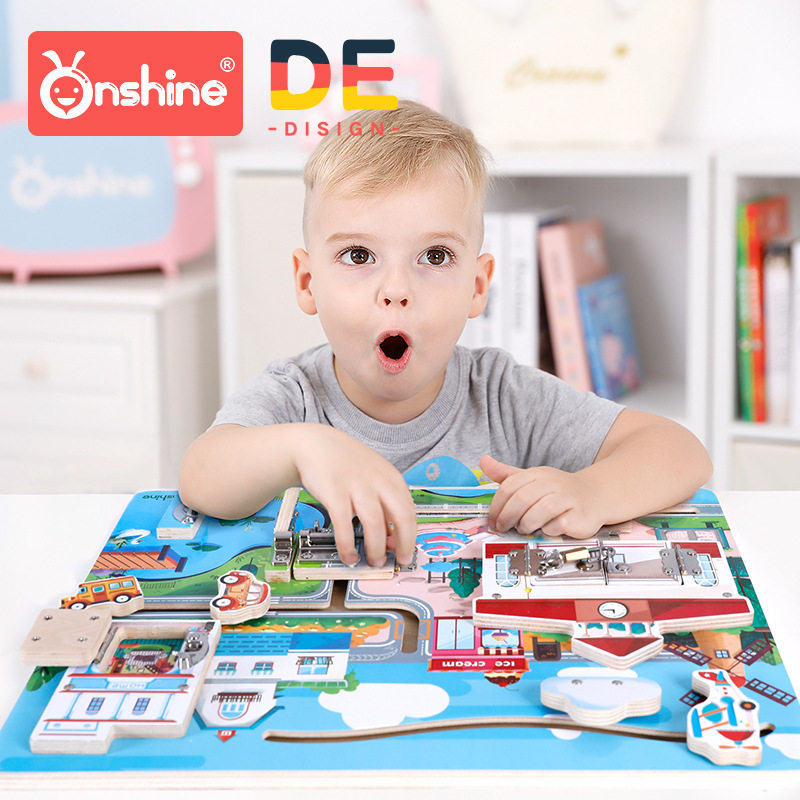 Children Learn to unlock Open door Cognitive Board Montessori Early Teach Puzzle Toy Kindergarten Lock Teaching Aids