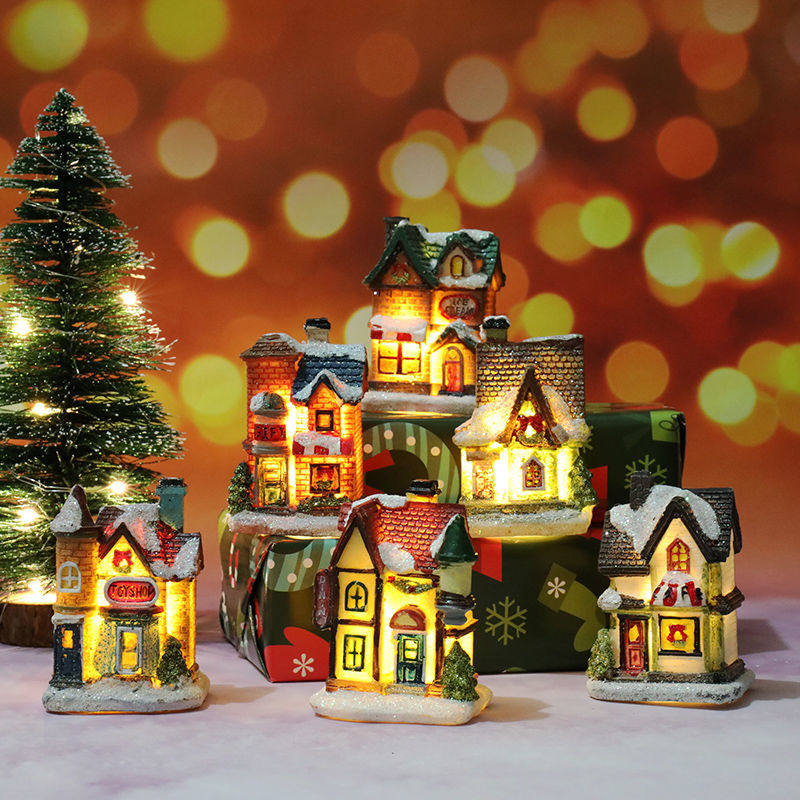 Christmas New Net Red Decoration Resin House Microlandscape Resin House Christmas New Net Red Decoration