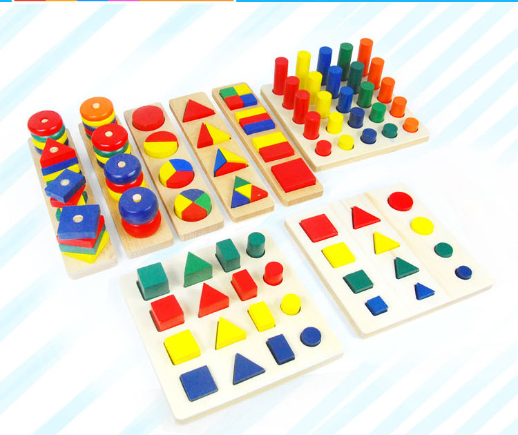 Montessori early education wooden shape matching building block teaching aid 2-3 years old puzzle Montessori 8-piece set toy
