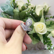 18K gold inlaid D color moisanishi pear-shaped water drop model diamond ring double-layer classic engagement wedding diamond ring