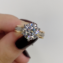 18K color gold D color Mosan diamond female ring three-color three-ring wide version of the group set with six-claw personality diamond ring