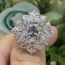 D color 18K Moissan stone diamond ring heterosexual princess square group studded diamond ring Female luxury luxury diamond model
