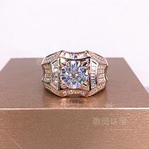 Hui Wei Jewelry 18K rose gold white gold D color 2-3 carats Mosan stone mens ring Luxury ladder square broken diamond ring