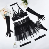 Сексуальная тонкая кружевная униформа, перчатки, нижнее белье, комплект