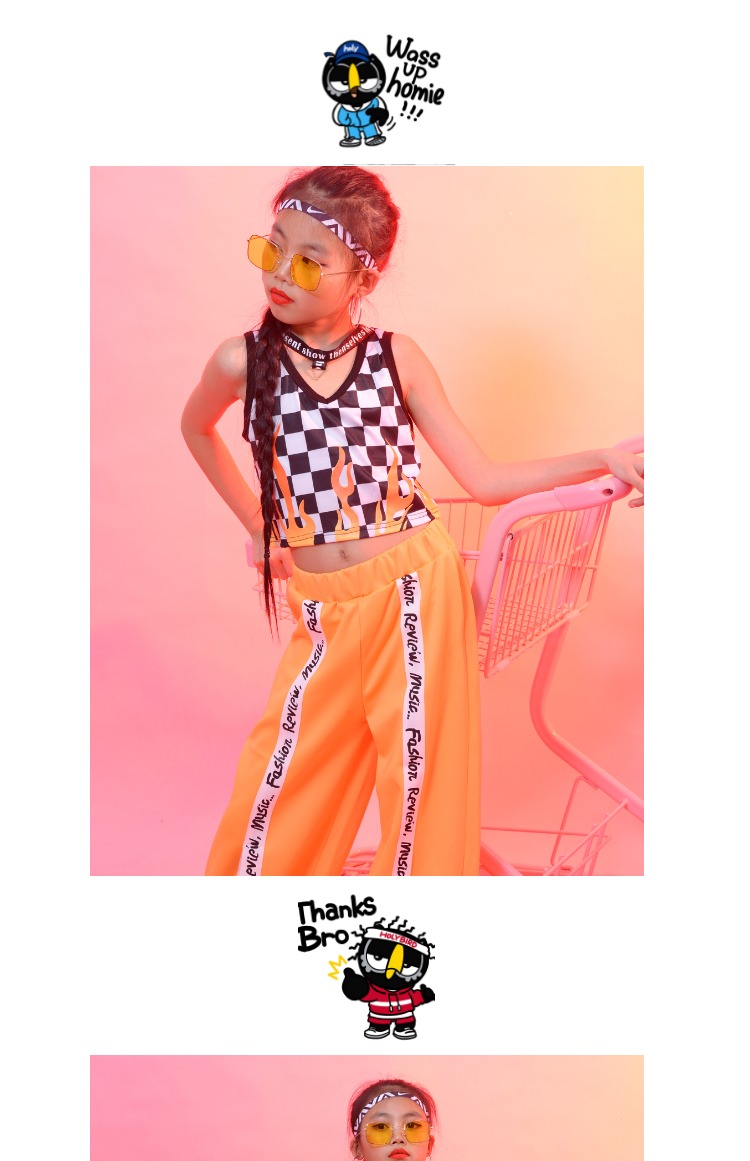 Vũ trường Xi mới kẻ sọc đen trắng kẻ sọc vest rộng chân quần trẻ em jazz jazz đường phố khiêu vũ cô gái trang phục thủy triều trang phục biểu diễn cho bé