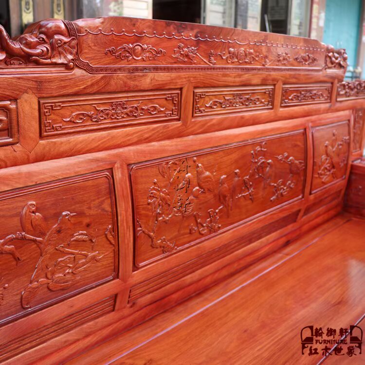 Gỗ hồng mộc Miến Điện 1 + 1 + 3 nguồn tài chính chạm khắc sofa sáu bộ trái cây gỗ hồng mộc lớn bằng gỗ gụ - Bộ đồ nội thất ghế sofa giá rẻ