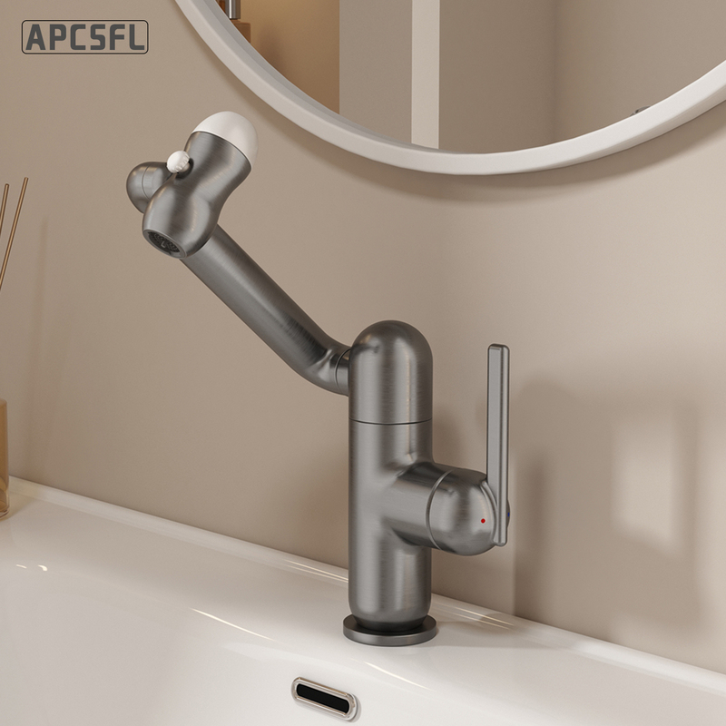 Apcsfl All-Copper Basin Faucet Bathroom Sink Multifunctional Mechanical Arm Lucky Cat Rotating Faucet