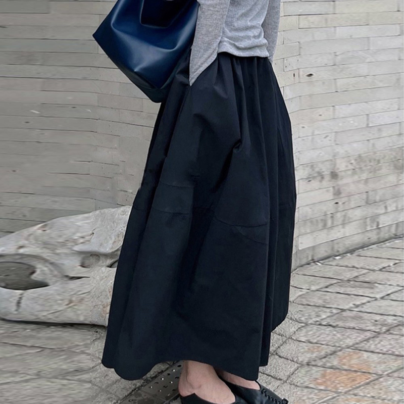 Black Floral Skirt for Women, 2026 Summer Thin Elastic Waist, High-Waisted, Slimming, Mid-Length, Long Skirt