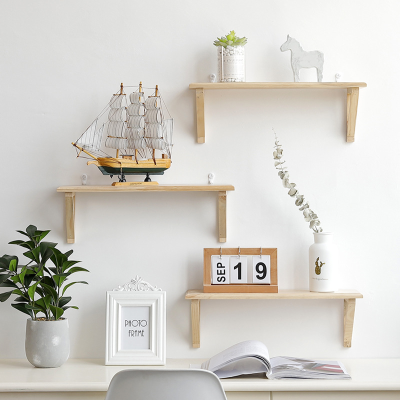 Wall shelf solid wood lined separator with tripod Nordic loft wall-mounted bookshelf hanging wall set for mind-set