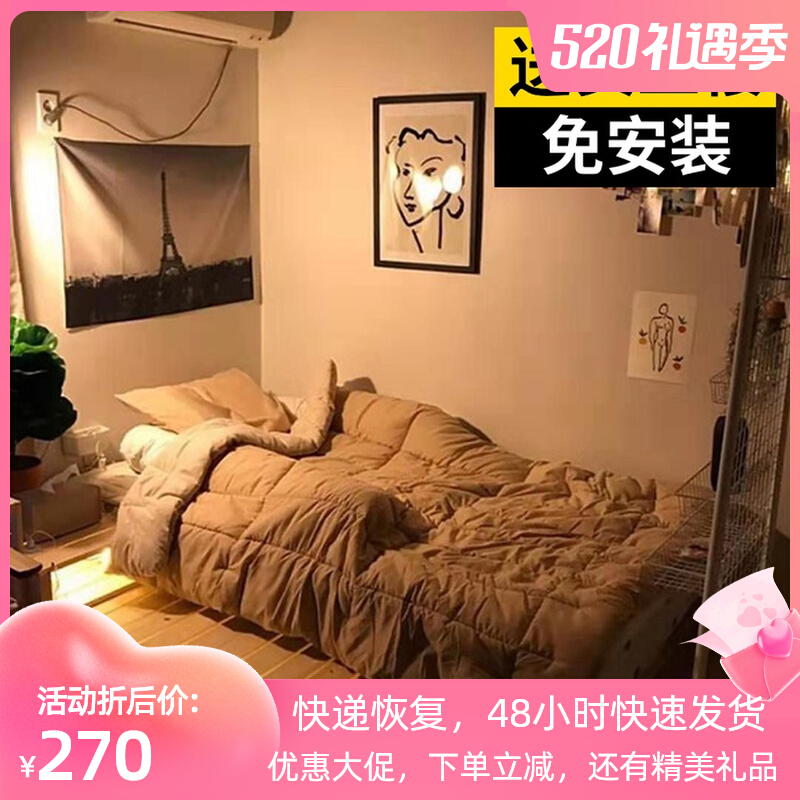 Painted Mountain Home Pavilion solid wood Tatami Platoon Skeleton Bed Frame Bed frame Inward terrace Dwarf Bed Solid Wood Daily Style Board Bed