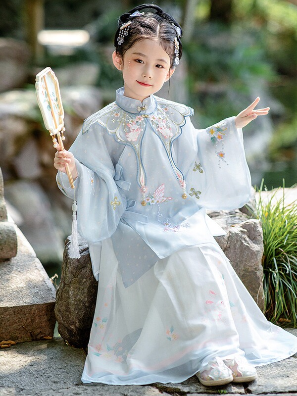 [in Stock] Hanfu for Girls, Spring and Autumn 2023 New Style Ming Dynasty Style Wide Sleeve Shirt, Summer Style Children's Traditional Costume for Little Girls, Song Dynasty Style