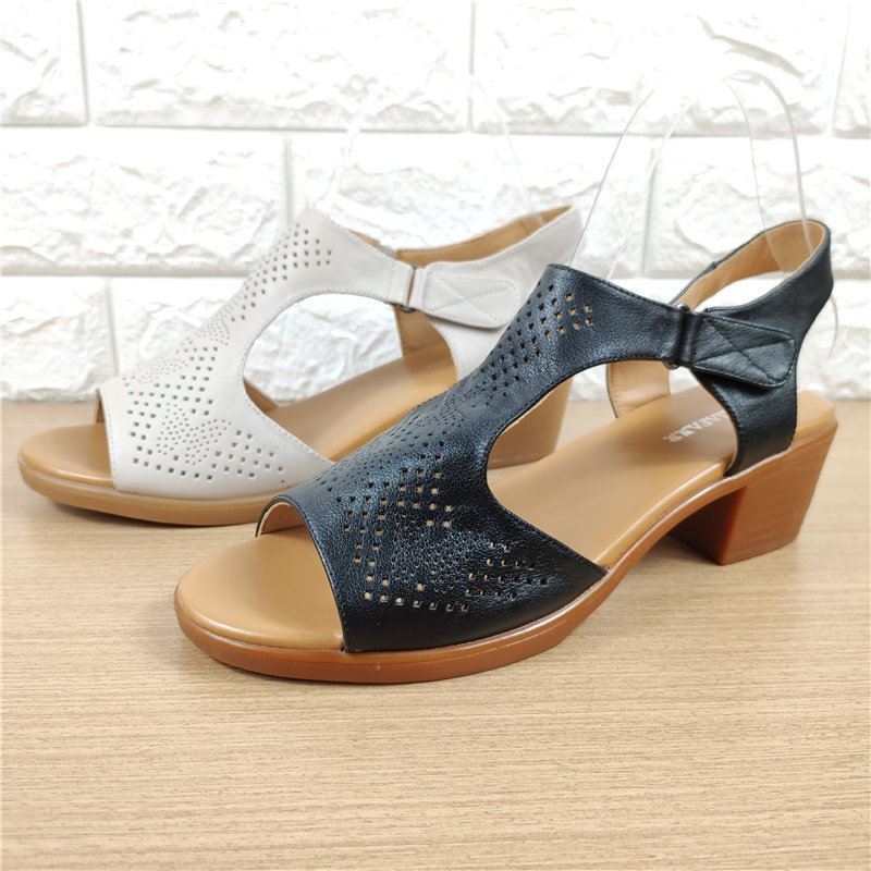 Size 41, 42 Platform Leather High-Ankle Sandals for Women, Chunky Heel, Open Toe, New Summer Style, Hollow Design, Non-Slip, Comfortable Women's Shoes