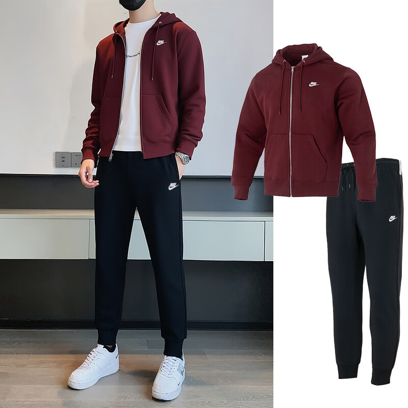 Lucky Leaf | Nike Men's Fleece-Lined Sportswear Set 25 Autumn New Warm Jacket and Jogger Pants