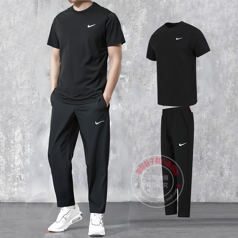 Nike Quick-Drying Sports Suit for Men 2025 New Summer Short-Sleeved T-Shirt Straight-Leg/Leg-Tie Long Pants Two-Piece Set