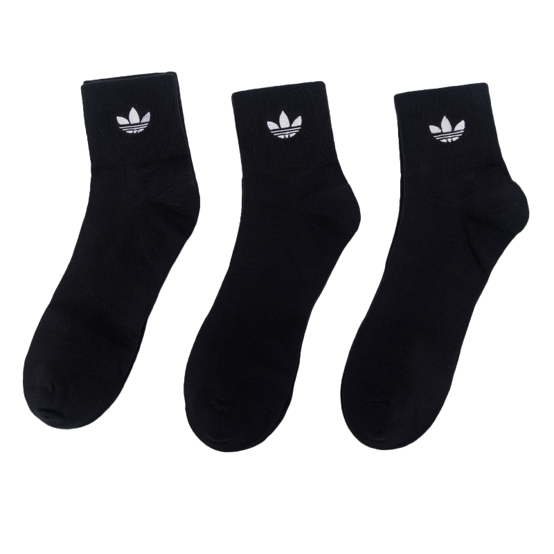 Lucky Leaf | Adidas Originals Black Sports Style Socks Genuine Men's and Women's Socks Ribbed Ankle Socks