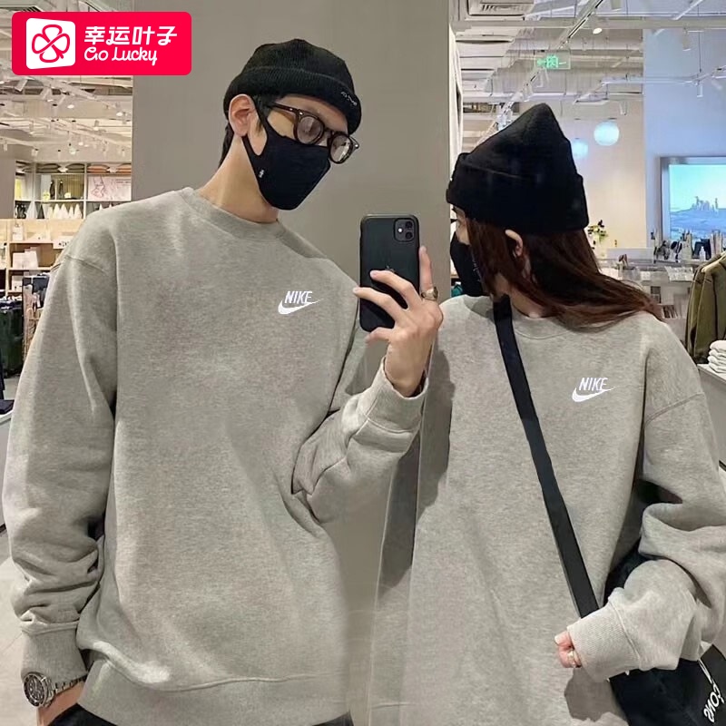 Lucky Leaf | Nike Gray Sweatshirt for Men, New Spring and Autumn Style, Loose-Fitting Sportswear for Couples, Casual Crew Neck Pullover Lucky Leaf | Nike Gray Sweatshirt for Men, New Spring and Autumn Style, Loose-Fitting Sportswear for Couples, Casual Crew Neck Pullover