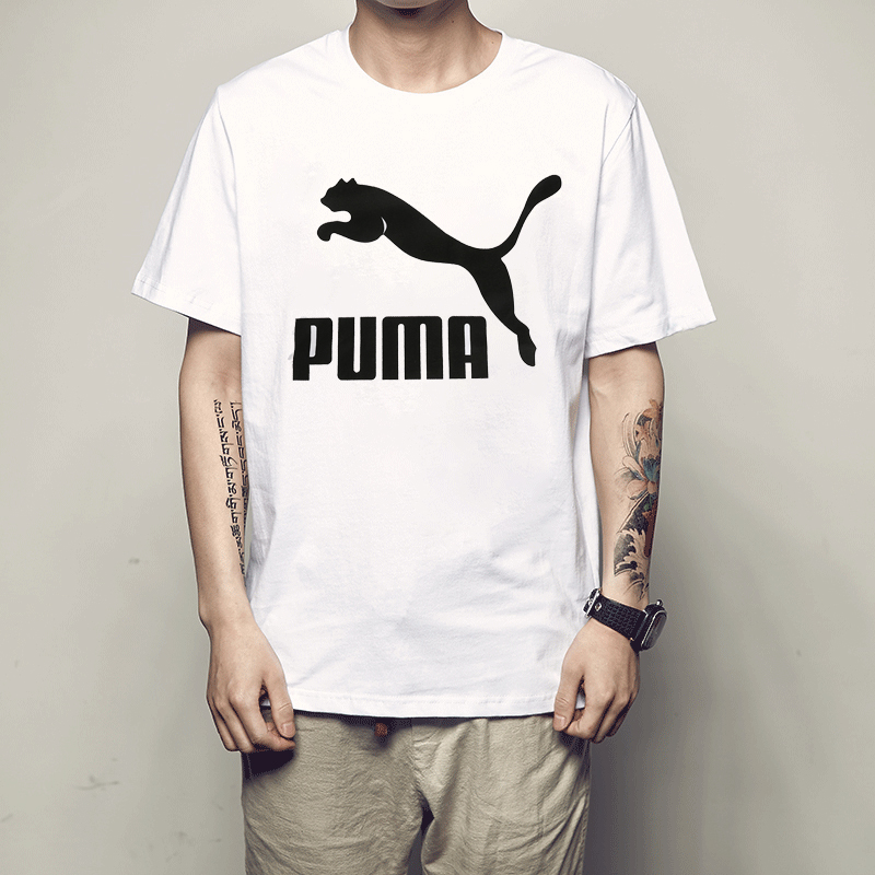Trang phục nữ PUMA Hummer nam 2019 Mùa hè mới Quần áo thể thao nửa tay áo đứng đầu cặp đôi áo thun ngắn tay 579405 - Áo phông thể thao áo phông thể thao