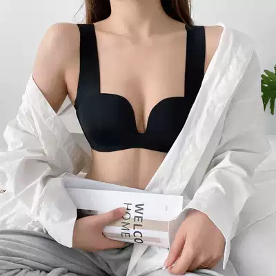 Simple thin comfortable underwear women's wide shoulder strap adjustment gathered bandeau small chest no trace naked feeling no steel ring bra