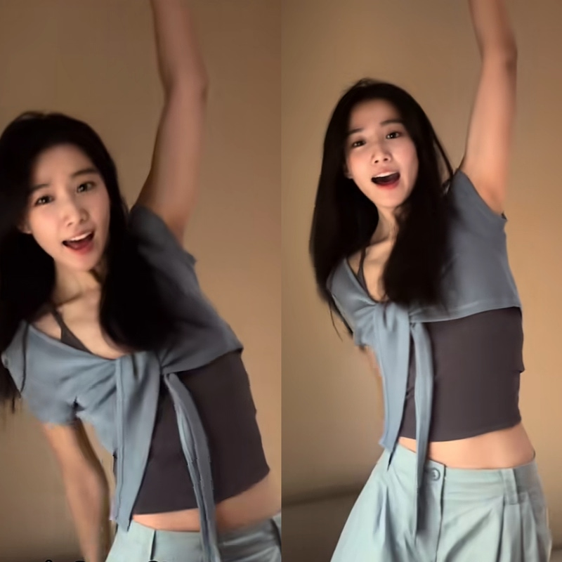 Lu Yuxiao Celebrity-Style Blue T-Shirt Two-Piece Set with Tie-Up Gray Vest, Slim Fit, Slimming Sports Suit for Early Autumn