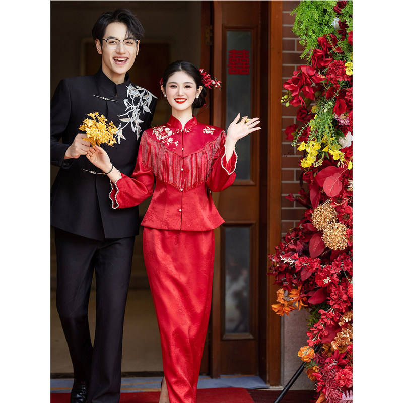 New Chinese-Style Improved Cheongsam Toast Dress, High-End Bride Engagement Wedding Morning Gown, Homecoming Thank-You Banquet Dress Set