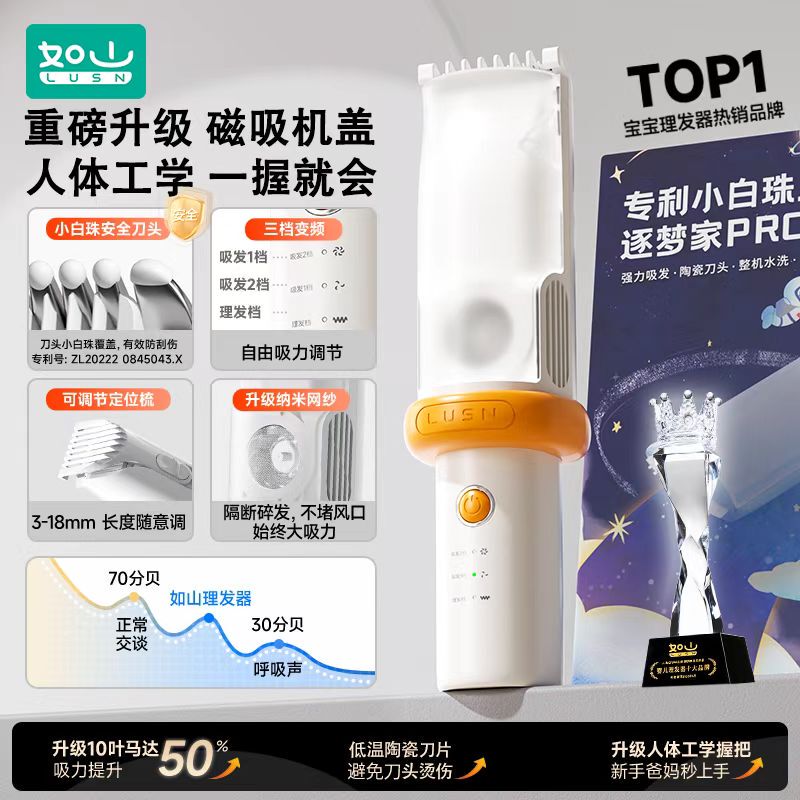 Rushan Baby Hair Clipper for Newborns, Silent Hair Cutting and Shaving Electric Clipper with Hair Suction, Special for Hair Cutting, Small White Beads