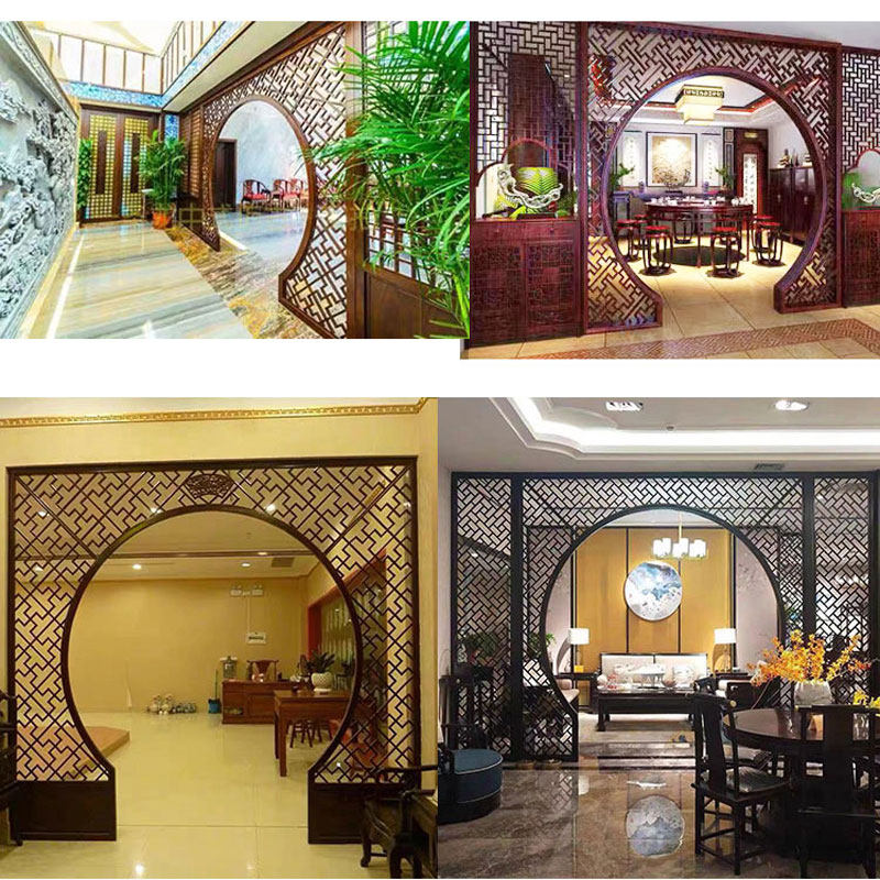 East Yang Wood Carving Chinese Solid Wood Moon Cave Door Imitation Ancient Partition Sculpture Flower Moon Door Ming Clear Classical Bogu Shelf Custom