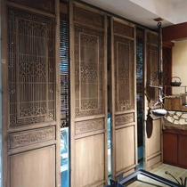 Chinese antique partition screen doors and windows background wall Dongyang wood carving solid wood hollow carving retro old customization