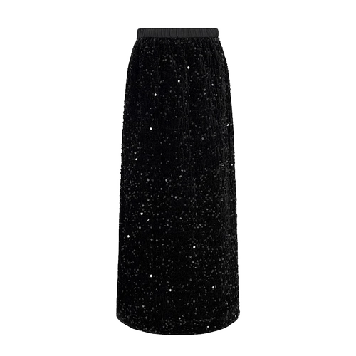 Осенняя юбка, черные блестящие приталенные блестки для ногтей, с акцентом на бедрах