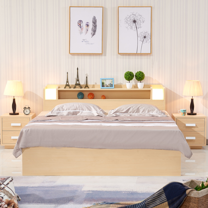 1 5 m headboard with lamp double tatami bed modern minimalist high case containing containing bed one-meter-two-drawer bed