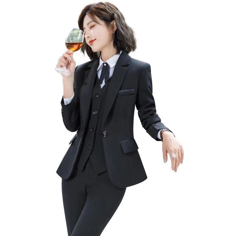 Cao cấp chuyên nghiệp mùa xuân và mùa thu mới dài tay phù hợp với phù hợp với Hàn Quốc phiên bản của những bộ quần áo làm việc phỏng vấn thân-dressing CV mặc hai mảnh bộ